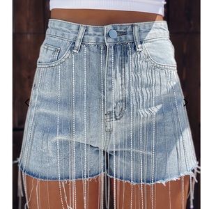 Shimmy Rhinestone Denim Shorts